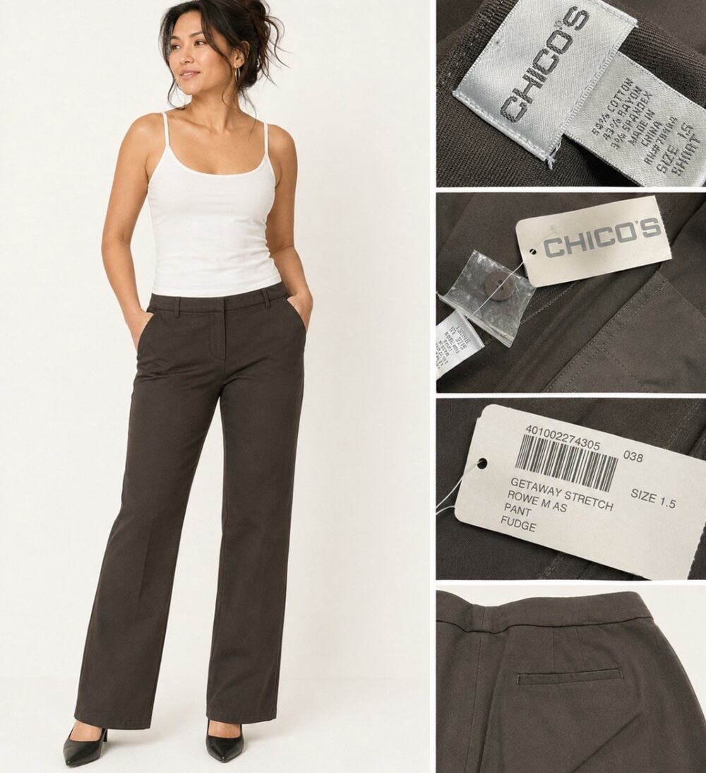 NWT Chico’s Getaway Stretch Rowe Modern Pants Size 1.5 Short / US 10 Short Brown